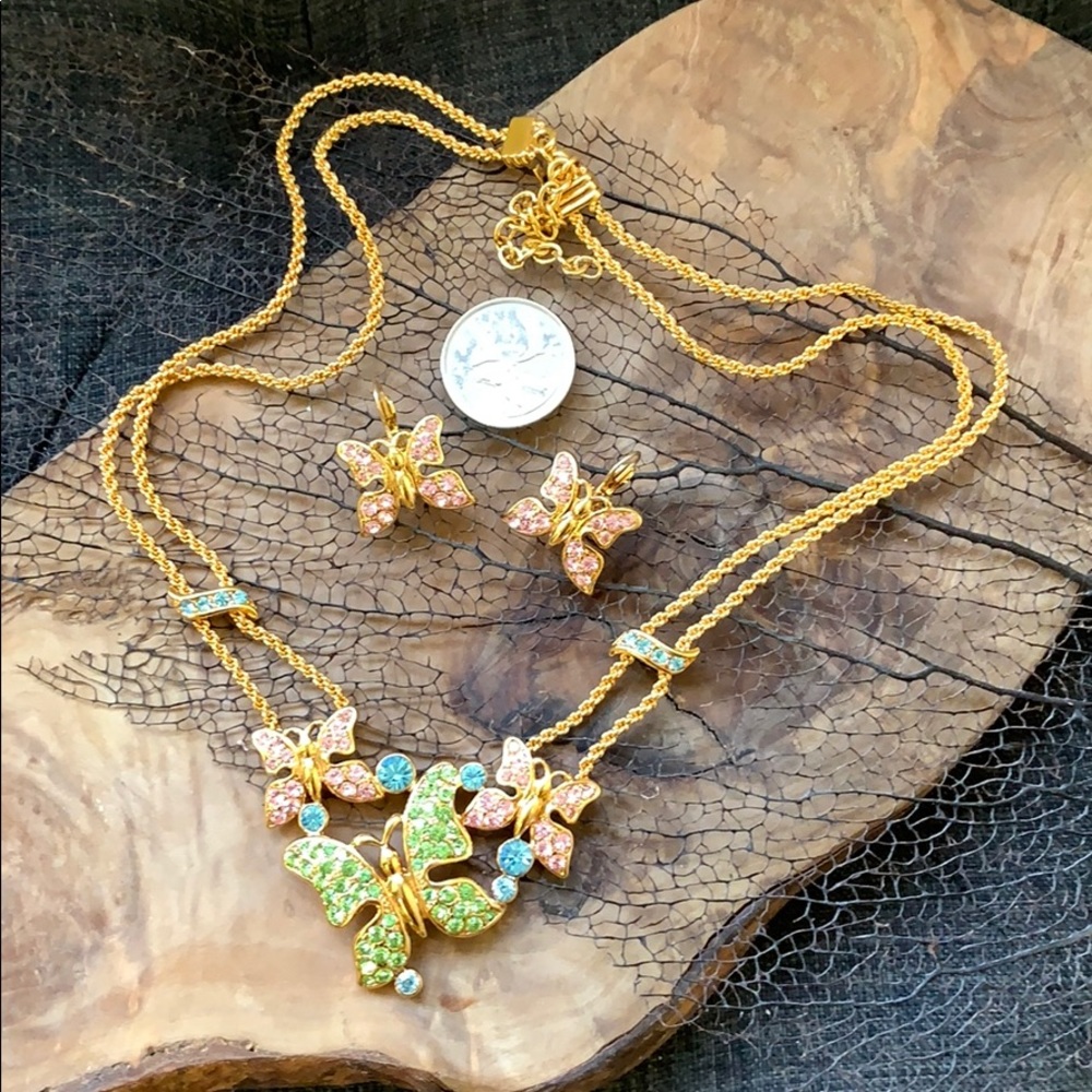 Trifari Butterfly Gold Necklace and Earring Set